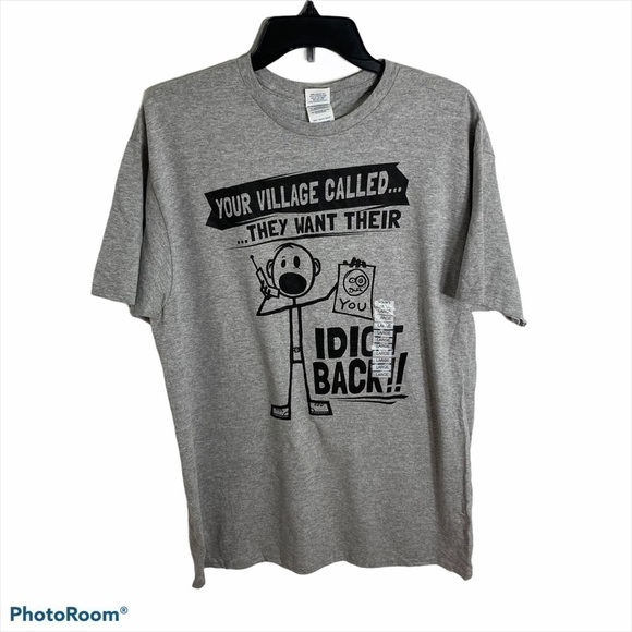 Your Village Called Idiot Graphic T-shirt NWT Men Large Gray - Picture 1 of 8